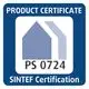 Zertifikatslogo von SINTEF, das die Produktzertifizierung zeigt. Enthält die Bezeichnung "PS 0724" und bezieht sich auf Produkte der Marke Flamco.