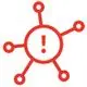 Rotes Symbol mit einem zentralen Kreis und mehreren Verbindungen, in dessen Mitte ein Ausrufezeichen abgebildet ist. Produktlogo von Flamco deutlich erkennbar.