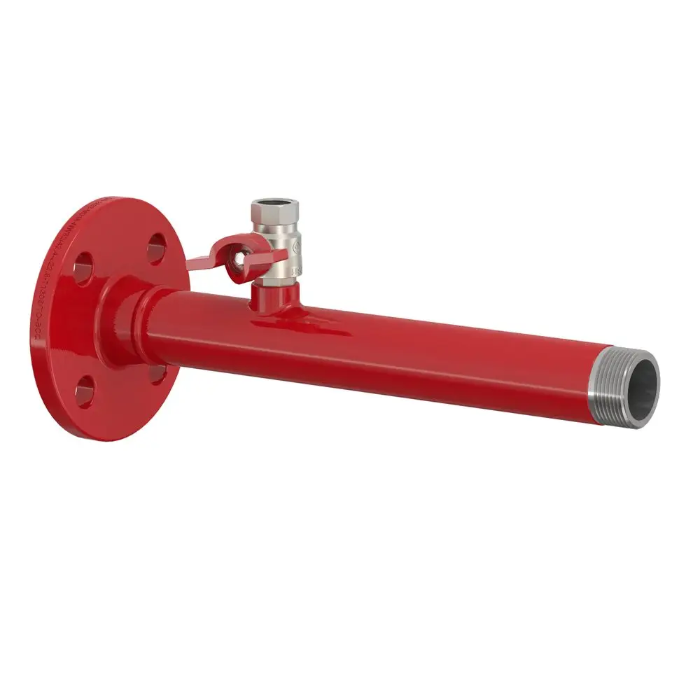 Rot lackierter Adapter mit Flanschanschluss, ausgestattet mit einer Schnellkupplung, hergestellt von Flamco, zur Verbindung und Montage in Rohrleitungssystemen.