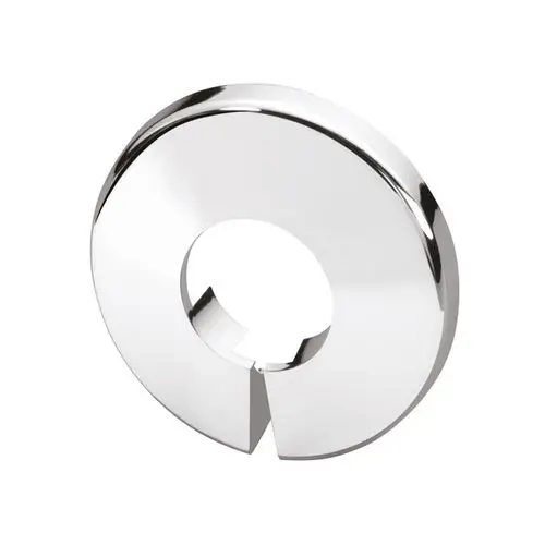Wandrosette in runder Form, glänzend und aus Metall, für die Befestigung von Rohren, hergestellt von Flamco.