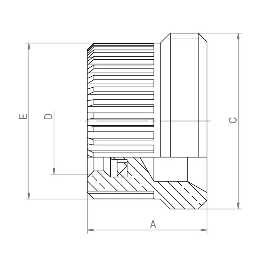 Adapter mit einer Schlauchtülle zur Verbindung von G1/4i und G3/4a. Abgebildet ist ein Flamco-Produkt mit strukturierten Oberflächen und einem rechteckigen Anschluss.