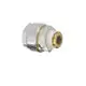 Flamco Adapter zur Verbindung von Rohren, mit einer goldenen Dichtung und einer weißen Innenfläche, auf einem weißen Hintergrund dargestellt.