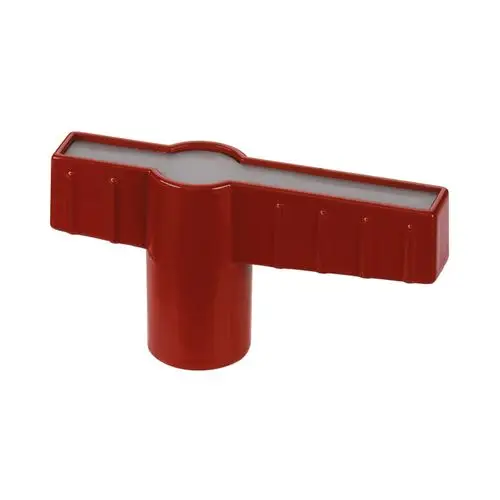 Roter T-Griff für Kugelabsperrarmaturen, mit ergonomischem Design und strukturierten Griffflächen für besseren Halt.