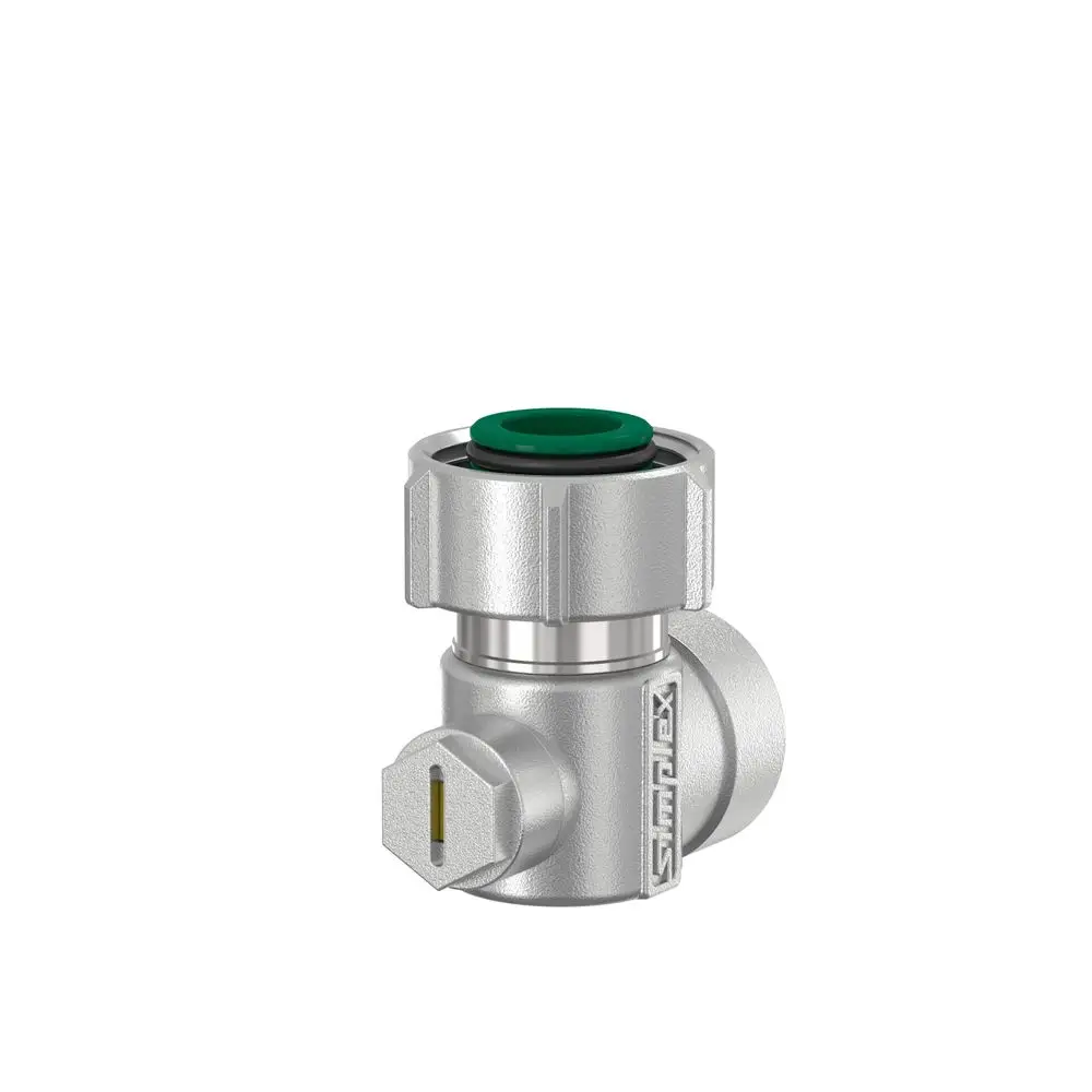 Einzel-Kugelhahn aus Metall mit grünem Dichtring, seitlichem Anschluss und Drehmechanismus. Produkt von Flamco, geeignet für die Rohrleitungsinstallation.