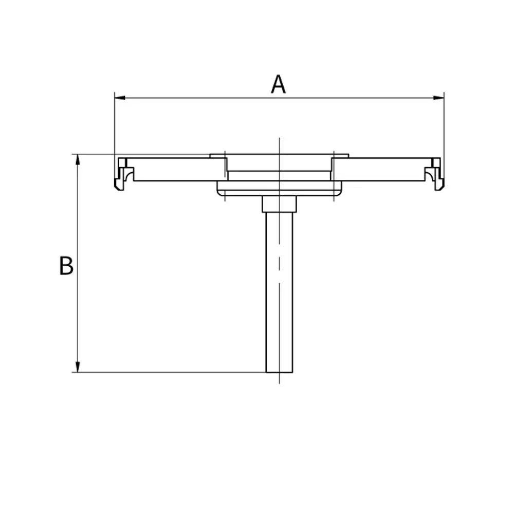 Flamco Thermometer-Nachrüstset aus schwarzem Kunststoff, mit Abmessungen A und B, skizziert in technischer Zeichnung.