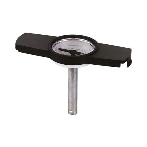 Kugelhahn mit integriertem Manometer, hergestellt aus Metall und Kunststoff, zur Druckmessung in Rohrsystemen.