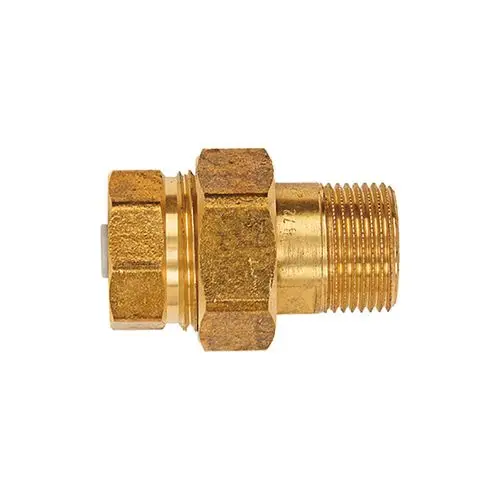 Brass fitting connector with threaded ends, designed for use in plumbing or heating systems, possibly for solar applications.