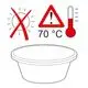 Auffangbehälter aus SBR-Gummi mit einem Symbol, das die Temperatur von 70 °C anzeigt. Ein durchgestrichenes Sonnensymbol weist auf die Lagerung im Schatten hin. Marke: Flamco.