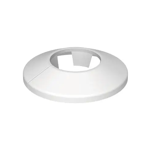 Weiße Rosette aus Kunststoff, designed von Flamco, mit einem zentralen Loch und einer flachen, runden Form. Eignet sich für unterschiedliche Anwendungen.