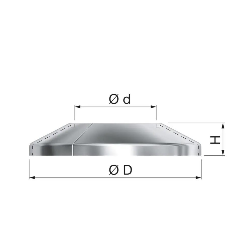 Anderer Hersteller für eine chromfarbene Rosette mit gewölbter Form und einer klaren Struktur. Produkt von Flamco, geeignet für verschiedene Anwendungen in der Installationstechnik.