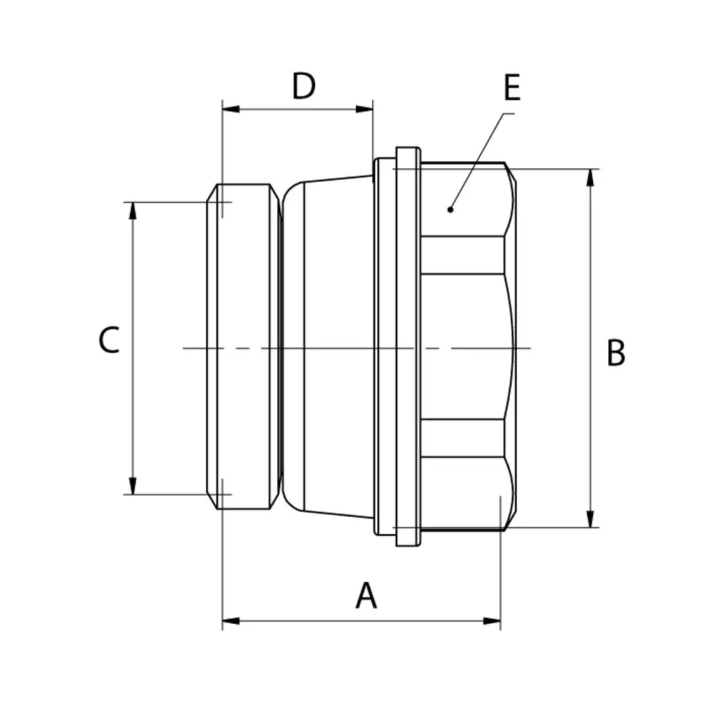 Blindstopfen von Flamco, zeichnerische Darstellung mit Maßangaben und Seitenansicht, sichtbar in klaren Linien und geometrischen Formen.