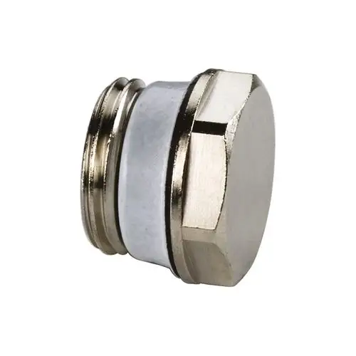 Blindstopfen aus Metall mit glattem, runden Ende und Gewinde. Produkt von Flamco, geeignet für Rohrverschlüsse. Detaillierte Oberflächenstruktur und robuste Bauweise.