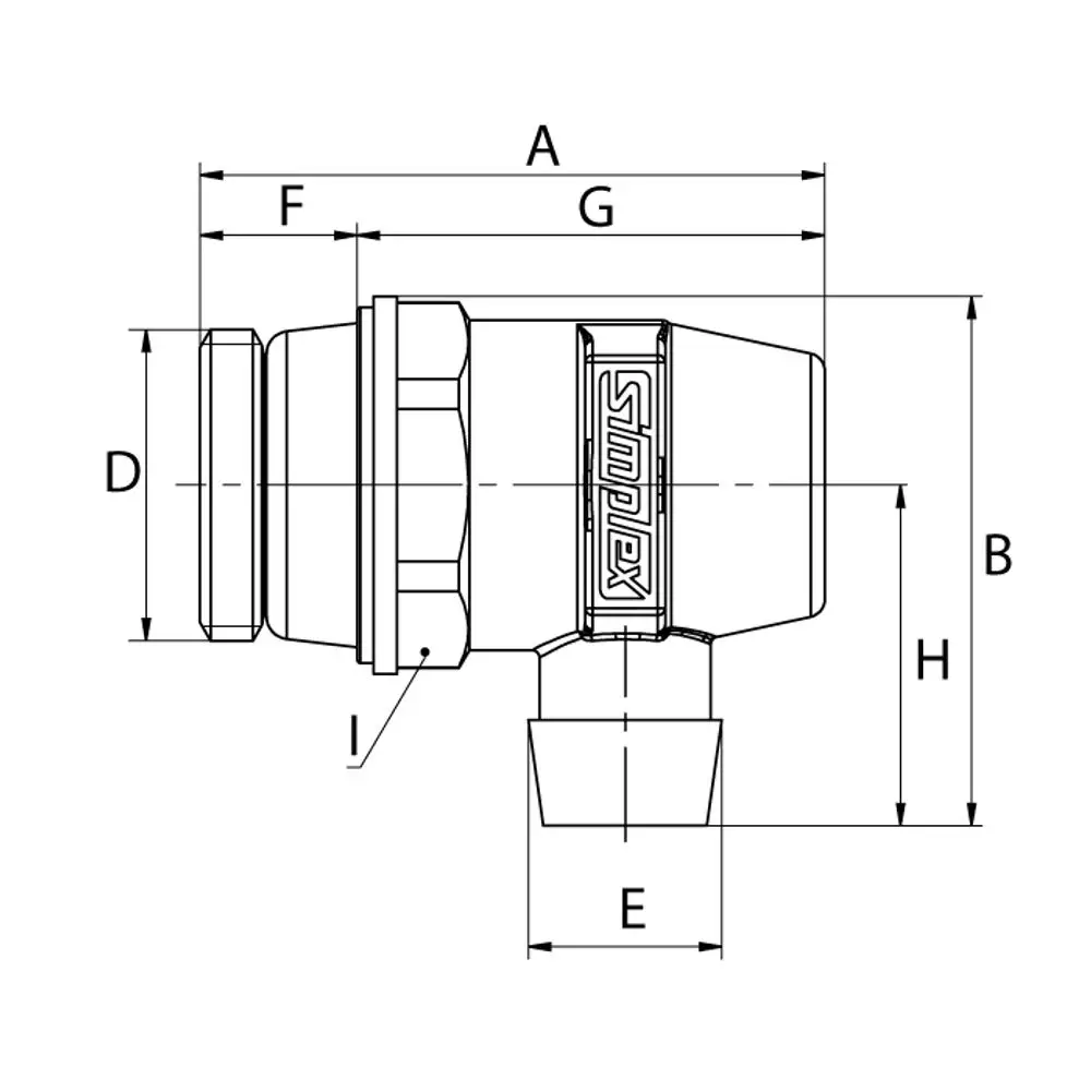 Entleerungsstopfen, schwenkbar, mit metallischer Oberfläche, im technischen Design, geeignet für G1/2a, hergestellt von Flamco. Diagramm mit verschiedenen Maßen und Anschlüssen.