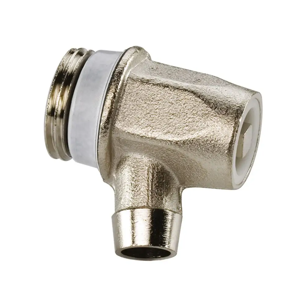 Entleerungsstopfen aus Metall mit Anschlussgewinde, hergestellt von Flamco. Das Produkt hat einen seitlichen Auslass und ist für wasserführende Systeme geeignet.
