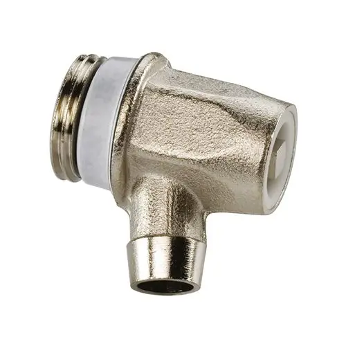 Entleerungsstopfen aus Metall mit Anschlussgewinde, hergestellt von Flamco. Das Produkt hat einen seitlichen Auslass und ist für wasserführende Systeme geeignet.