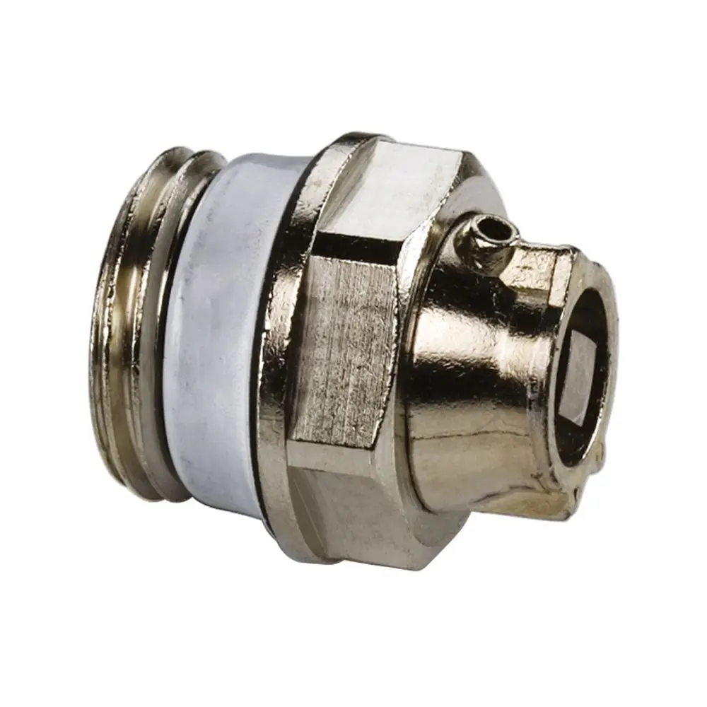 Luftstopfen von Flamco mit einem metallischen Anschluss. Das Produkt hat eine schwenkbare Außenseite und ist für Druckanwendungen geeignet.