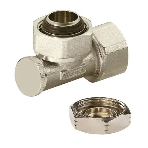 Adapter von Flamco mit einem Anschluss für ein Innengewinde und einem für ein Außengewinde, verwendet zur Verbindung von Rohren in hydraulischen Systemen.