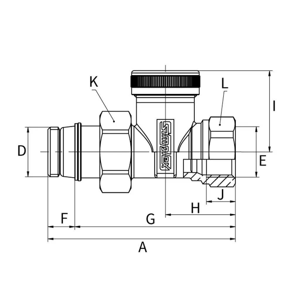 Rücklaufverschraubung von Flamco zur Druckentlastung mit Durchgang für G3/8a und Rp3/8, gefertigt aus Messing, mit klaren Abmessungen und Anschlussmöglichkeiten.