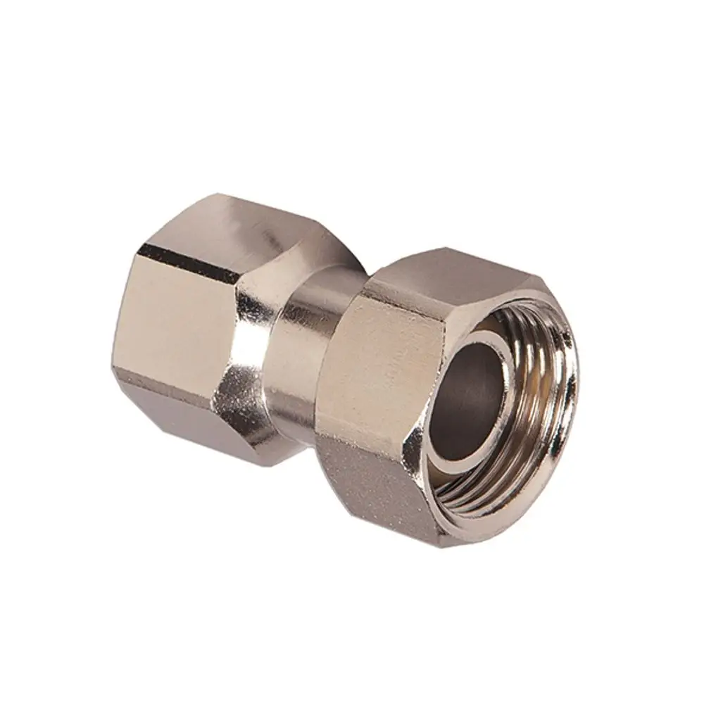 Verschraubung aus Metall mit zwei Innengewinden, hergestellt von Flamco. Eignet sich zur sicheren Verbindung von Rohrleitungen in Heizungs- und Sanitärsystemen.