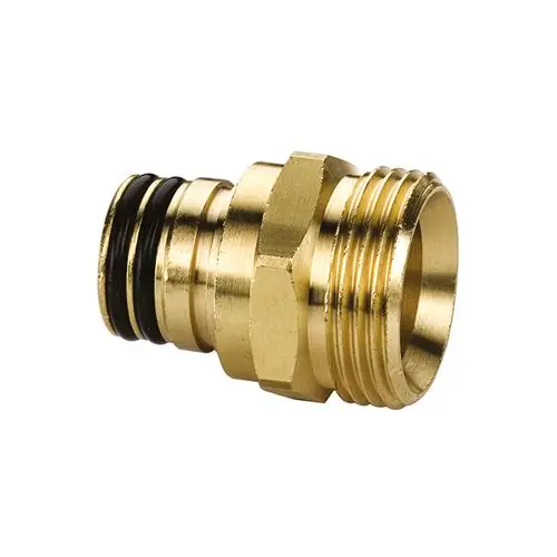 Ein goldfarbener Anschlussarmatur mit Gewinde und O-Ring, geeignet für die Verbindung von Heizungs- oder Wasserrohren.