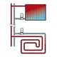 Schematische Darstellung eines Heizungsuntensils mit Verrohrung und Ventilen, wahrscheinlich von Flamco, zur Regelung des Wasserflusses in einem Heizsystem.