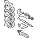 Set mit verschiedenen Werkzeugen von Geberit, darunter eine Pressbacke, ein Cutter, ein Maßstab, ein Spitzer sowie ein Schraubendreher in filigranem Design.