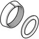 Bilder eines Klemmrings mit O-Ring, der für Abpressstopfen verwendet wird, zusammen mit einer Darstellung des Geberit-Produkts. Der Ring ist deutlich mit Gewinde und glatter Fläche zu erkennen.