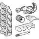 Set bestehend aus verschiedenen Pressbacken und Werkzeugen, dargestellt in technischer Zeichnung. Produkte von Geberit zur Verarbeitung von Rohrleitungen.