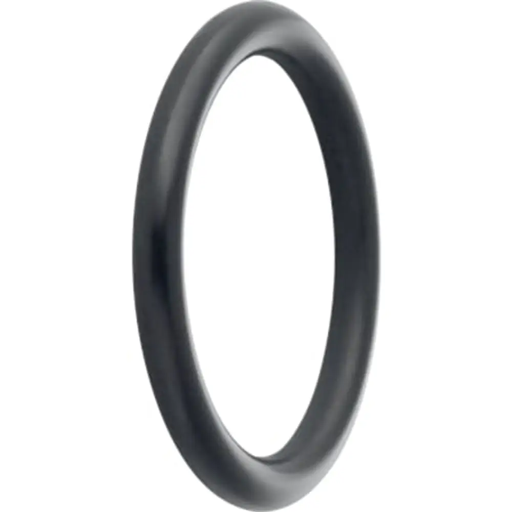 Dichtung in schwarz, ringförmig, mit glatter Oberfläche. Teil einer Geberit-Anwendung für Abdichtungen.