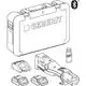 Geberit Werkzeugkoffer mit einem Pressgerät, zwei Batterien, einer Ladeeinheit und einer Flasche Öl zur Pflege des Geräts.