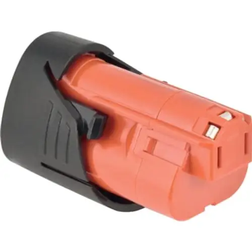 Li-Ion-Akku in orange-schwarzer Darstellung, möglicherweise von Geberit, mit sichtbaren Kontakten und Haltevorrichtung.