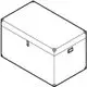 Leere Transportkiste mit rechteckiger Form und seitlichem Griff. Geberit-Logo an der Kiste sichtbar. Struktur mit stabilen Ecken und Schloss.