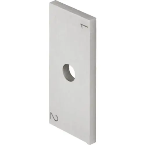 Hobelmesser aus Metall mit einer rechteckigen Form und einem zentralen Loch, gekennzeichnet mit Zahlen 1 und 2. Produkt von Geberit, geeignet für Handrohrschaber.