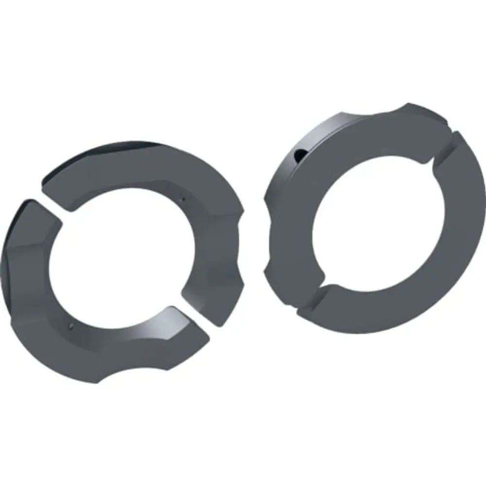 Set von Einsatzbacken in Schwarz, geeignet für eine Aufspannplatte mit einem Durchmesser von 110 mm. Geberit-Produkt zur Verwendung in speziellen Anwendungen.