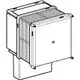 Rohbaubox von Geberit, montiert auf einer Basis, mit mehreren vertikalen Lamellen und einer quadratischen Abdeckung für eine optimale Integration in die Baukonstruktion.
