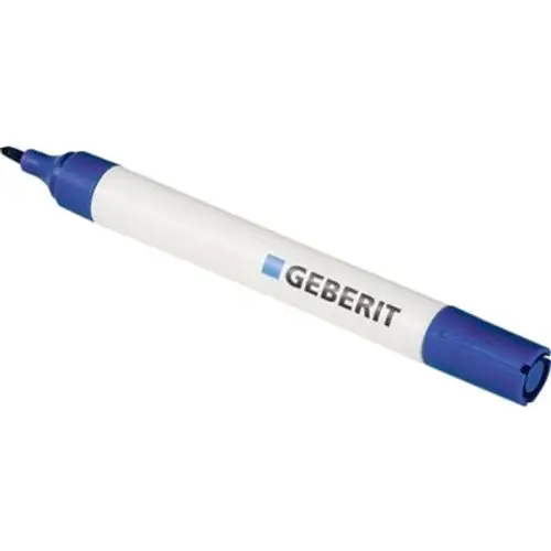 Markierstift in Weiß mit blauer Kappe und Geberit-Logo, teilweise sichtbar, auf hellem Hintergrund. Ideal für präzises Markieren.