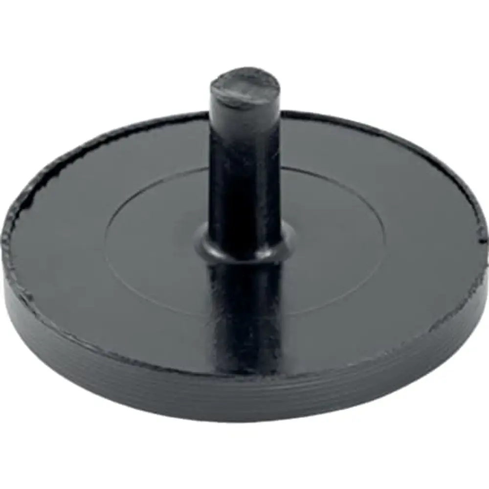 Schwarze Geberit Reparaturrondelle mit zentralem Stift, ideal für Anwendungen in der Sanitärtechnik zur Abdichtung oder Befestigung.