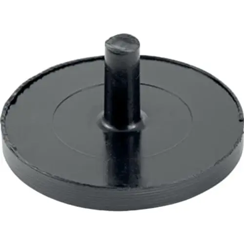Schwarze Geberit Reparaturrondelle mit zentralem Stift, ideal für Anwendungen in der Sanitärtechnik zur Abdichtung oder Befestigung.