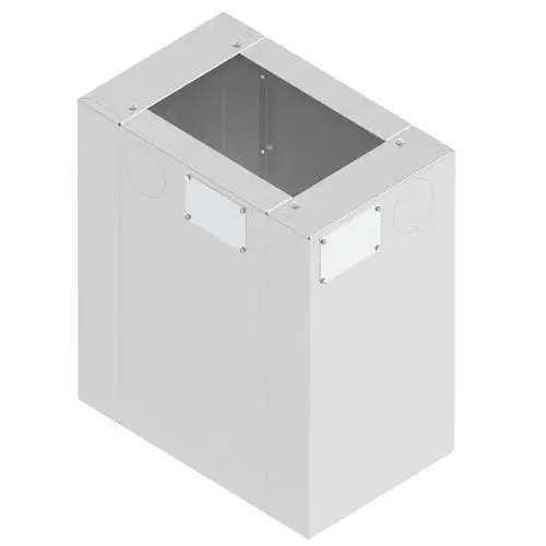 Sockel in metallischem Finish mit offenem oberen Bereich und seitlichen Elementen, geeignet für eine Installation von Brötje Produkten.