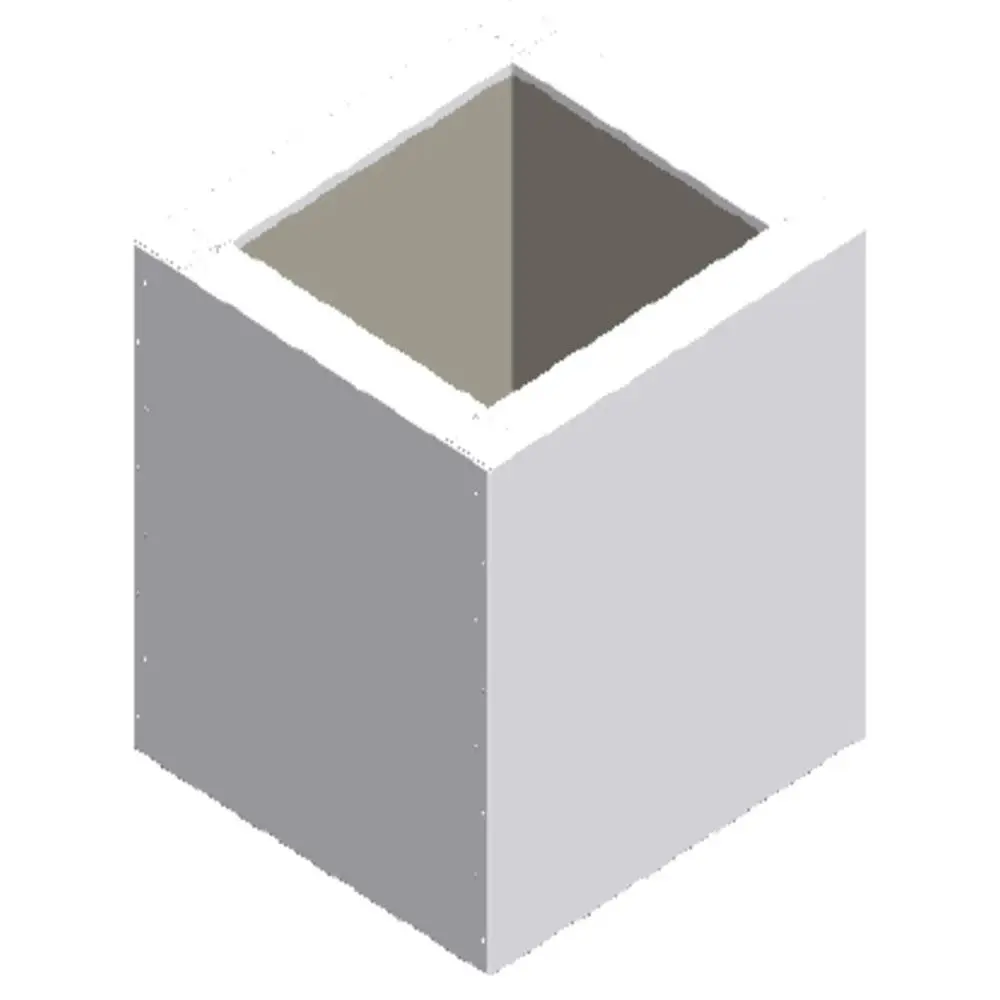 Sockel aus grauem Material, quadratische Form mit offenem oberen Bereich, geeignet für die Installation von Brötje BLW NEO 12 und 18 B.