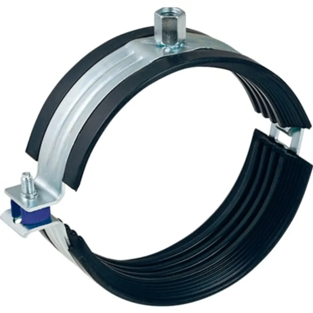 Rohrschelle mit dämpfendem Material und Gewindemuffe, zur Befestigung von Rohren, Hersteller Geberit. Ideal für Installationen im Sanitärbereich.