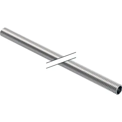 Geberit Gewinderohr in silberner Farbe, durchgehend mit einer geriffelten Oberfläche, horizontal angeordnet mit beiden Enden offen.