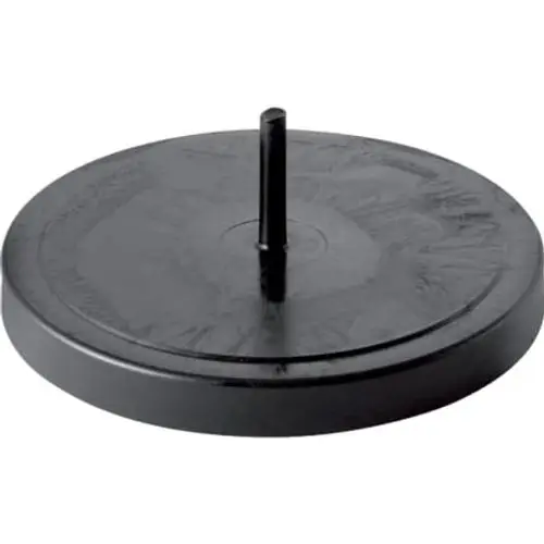 Schwarzer PE-Enddeckel mit zentralem Stift, geeignet für Verbindungen. Produkt von Geberit, verwendet in Rohrführungen oder Zubehör.