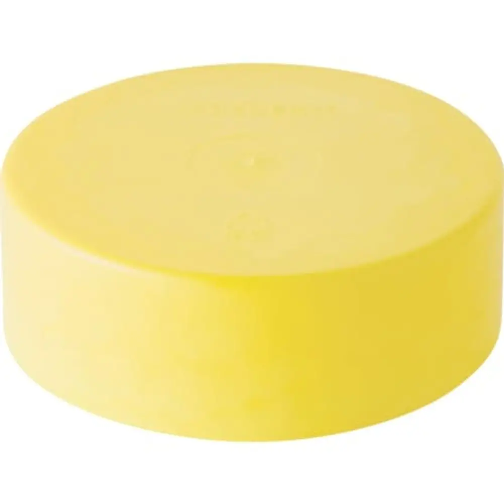Gelbe Schutzkappe aus PE für Rohrenden, geeignet für den Einsatz mit Geberit-Rohrsystemen. Kreisförmiges Design ohne erkennbare Maße.