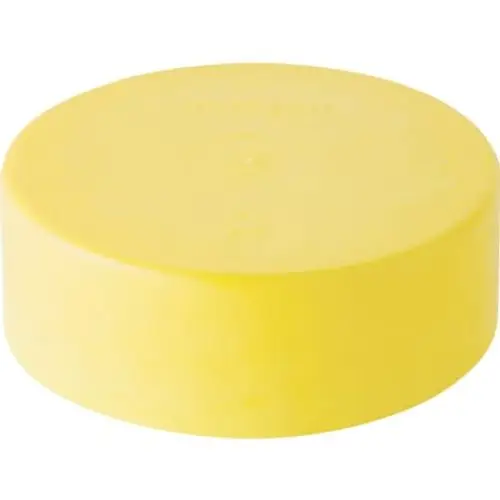 Gelbe Schutzkappe aus PE für Rohrenden, geeignet für den Einsatz mit Geberit-Rohrsystemen. Kreisförmiges Design ohne erkennbare Maße.