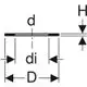 Geberit Flanschdichtung mit Abmessungen, gekennzeichnet durch die Symbole d, di, D und H. Diagramm zeigt Positionierung und Maße für die Montage.