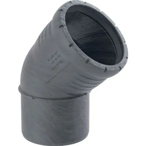 Geberit Bogen aus Kunststoff mit einem gebogenen Verlauf, zur Verbindung von Rohrleitungen in Sanitärinstallationen. Farbton in Grau.