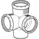 Eckabzweig mit drei Anschlüssen, gefertigt aus robustem Material, ideal für Rohrsysteme von Geberit. Einheit in schwarzer und weißer Farbgestaltung.