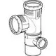 Kombibogen mit zwei 90-mm-Anschlüssen und einem 50-mm-Anschluss, gefertigt von Geberit, zeigt eine Abzweigung in einem Rohrleitungssystem.