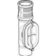 Reinigungsstück mit ovaler Serviceöffnung und 90° Bogenform aus Kunststoff. Geberit Logo erkennbar, Verwendung in Abwassersystemen.